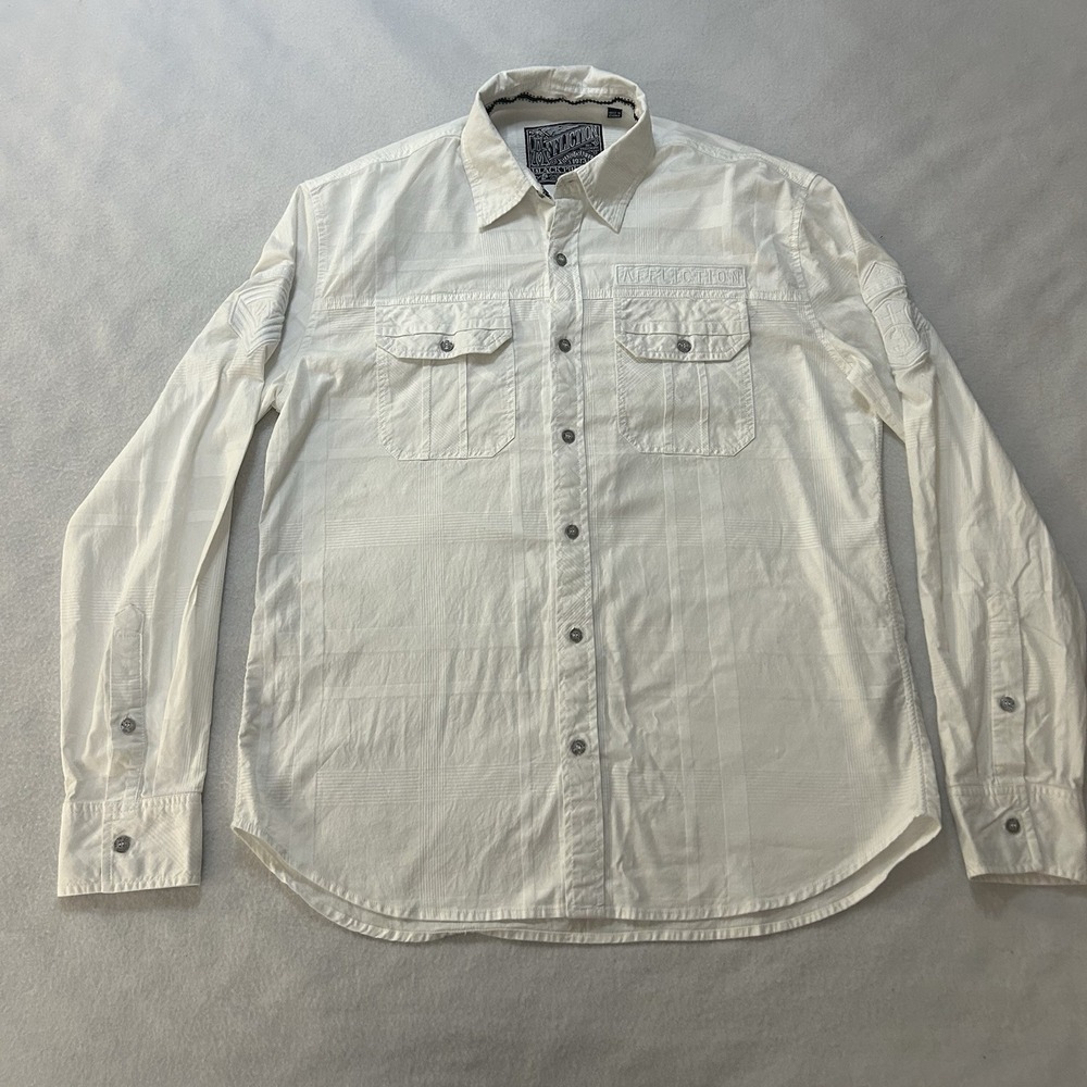 Affliction Men's White Embroidered Long Sleeve Button Up Shirt Men's Large
